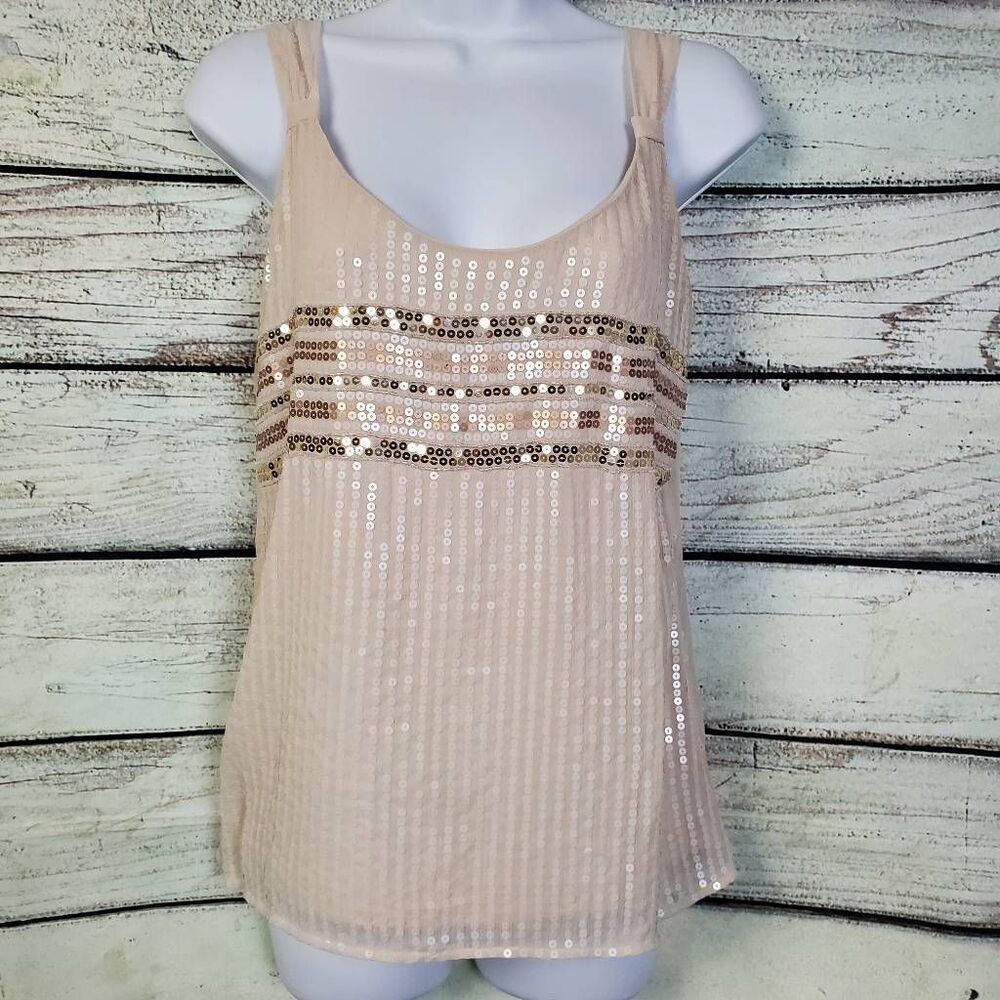 White House Black Market Blush Sequin Stripe Tank - Picture 2 of 9